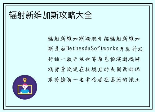 辐射新维加斯攻略大全